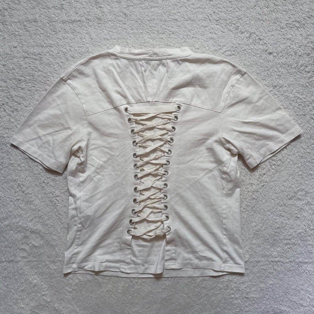 Maje White Lace-Up Back Tee